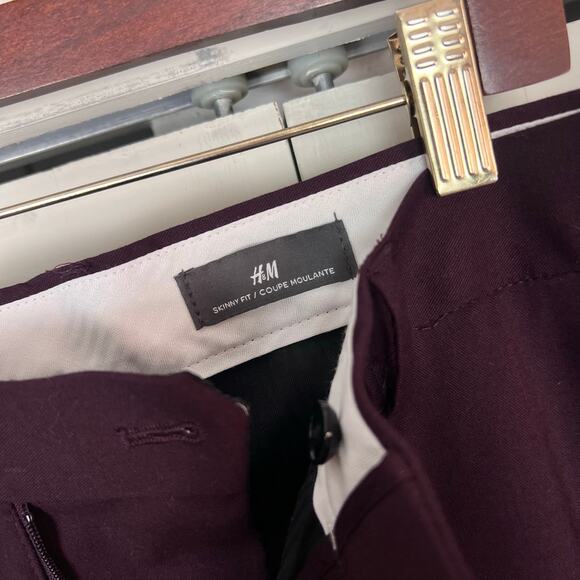 H&M Burgundy Skinny Fit Stretch Dress Pants Mens 40 Regular - Picture 6 of 7